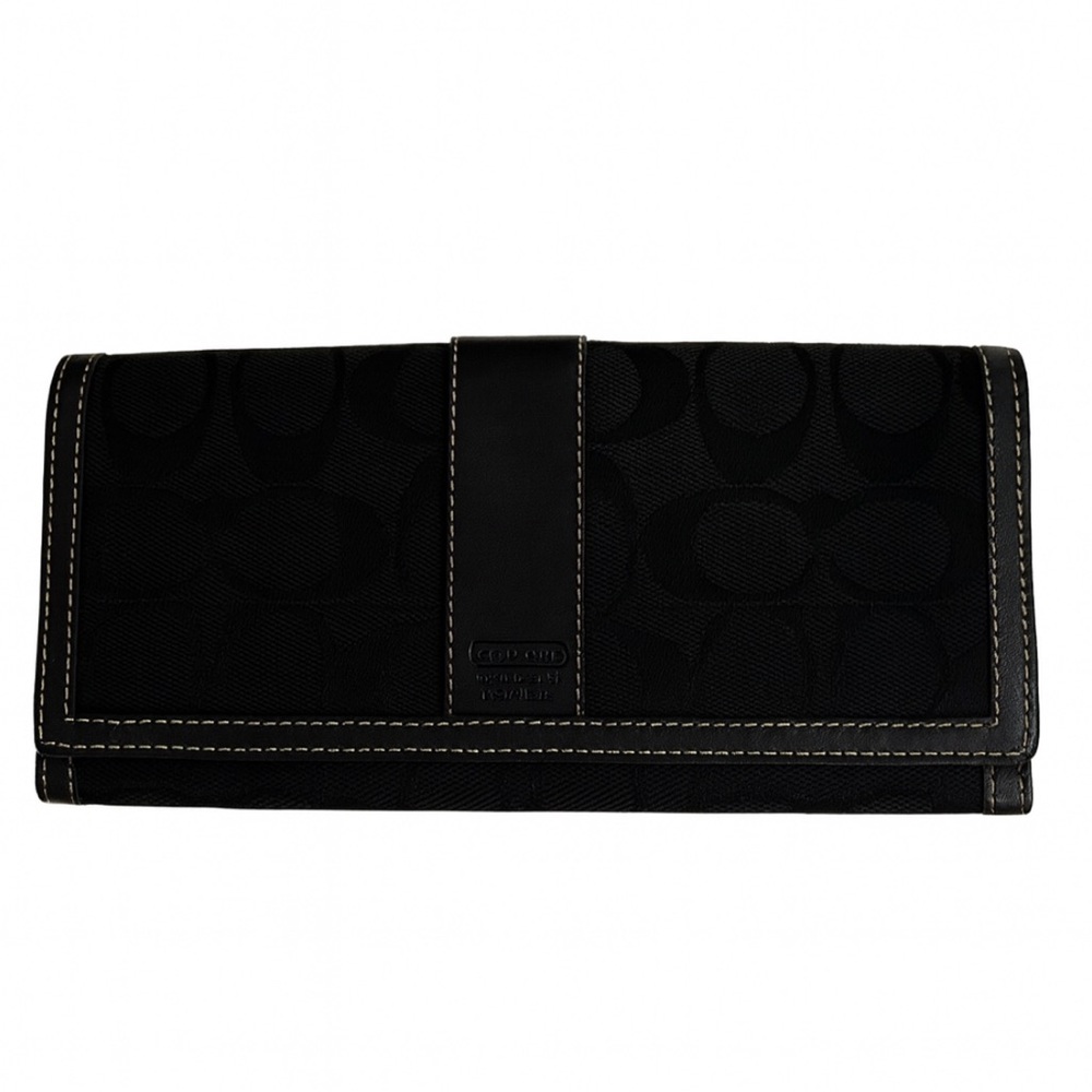 Vintage Coach Hamptons Black Signature Stripe Envelope Wallet Card Holder Clutch